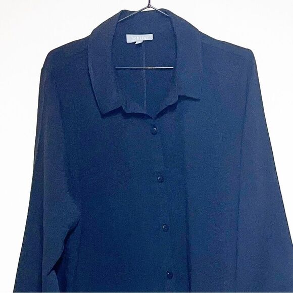 NWT Habitat Clothes To Live In Crinkle Black Button Front Swing Blouse Sz L/XL - Picture 7 of 8